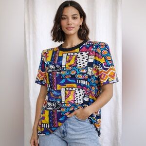 RARE Vintage 90s Sequin Patchwork Tee Boxy Oversized Art Top